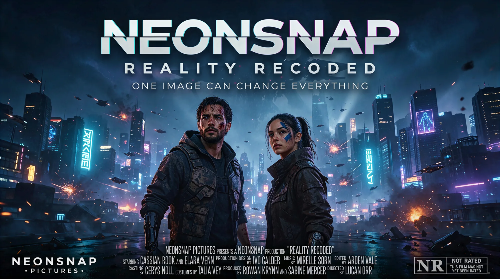 Reality Recoded, a cyberpunk movie poster created with NeonSnap's AI movie poster generator